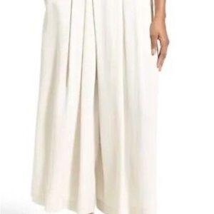 XL EILEEN FISHER BONE SILK GEORGETTE CREPE. PLEATED FRONT WIDE LEG PANTS